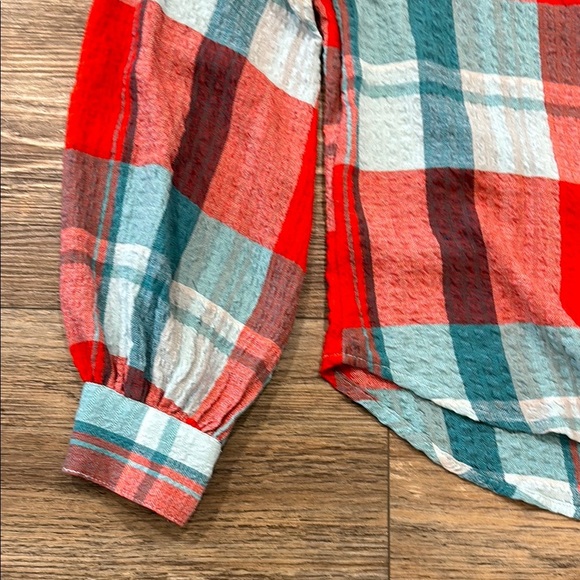 Pilcro Anthropologie Womens XS Breezy Red Blue Oversized Plaid Button Down Shirt - Picture 6 of 10